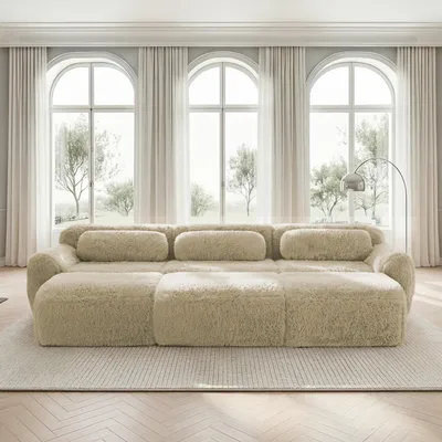 Produktbild von STILVORA Boneless Cloud Sofas aus Weicher Flauschplüsch-Stoff, Modulares Schlafsofa mit 3 Ottomans, 3-Sitzer-Sofas für Wohnzimmer