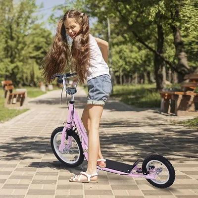 Immagine prodotto di Monopattino per bambini con pneumatici gonfiabili e manubrio regolabile | Colore: Rosa | Dimensioni: 58x135x92-100 cm
