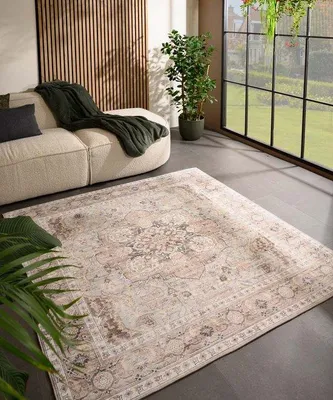 Image de Tapis d'extérieur Unyqoos® carré, 230 x 230 cm – Valenca Fino Vintage, gris clair/beige, avec structure 3D amortissante, lavable, pour intérieur et extérieur