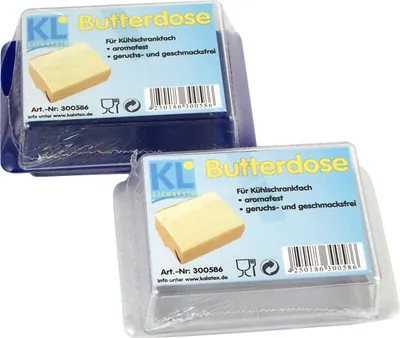 Produktbild von 1 x Butterdose für Kühlschrank, Unterteil farbig, Deckel transparent, Maße: 138 x 92 x 52 mm
