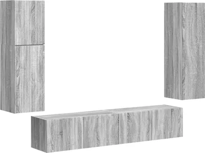 Image de Ensemble de meubles TV vidaXL, 4 pièces, en panneaux de particules, finition Sonoma gris