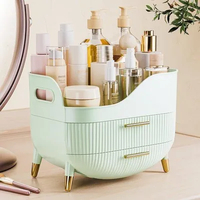 Productafbeelding van Unyqoos® Make-up organizer met 2 lades – elegante en ruime make-up organizer van hoogwaardig materiaal, geschikt voor badkamer en make-uptafel, antislip, 26,3 x 18,9 x 19,9 cm