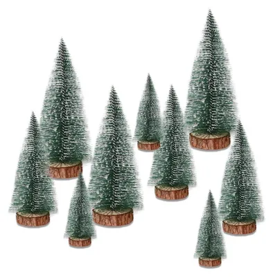 Image de Mini-sapin de Noël artificiel avec socle en bois, ensemble de 9, 3 tailles, couleur verte