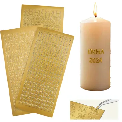 3 Wachsplatten für Kerzen mit goldenen & silbernen Buchstabenaufklebern