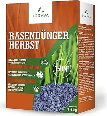 Produktbild von LERAVA HERBST Herbstrasendünger 2.4 kg - 3 Monate Langzeitwirkung - Kaliumdünger mit viel Magnesium - für einen dichten, tiefgrünen und robusten Rasen