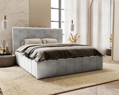 Produktbild von Doppelbett 200x200 cm Lisbon - Schlafzimmerbett mit Lattenrost, Samt - Modern Design, Hellgrau