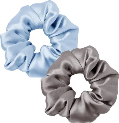 Image de LILYSILK Boucles d'oreilles en soie Femmes Attaches queue de cheval Lot de 2 Bleu Gris