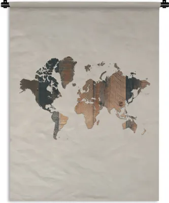 Produktbild von MuchoWow® Wandteppich Wandbehang Weltkarte - Holz - Braun 60x80 cm Tapisserie Dekoration Wandtuch - Decke - Wandtücher - Wohne