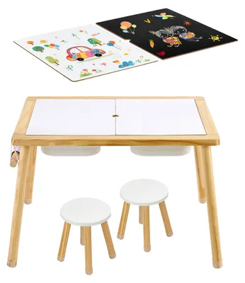 Immagine prodotto di Tavolo sensoriale SucceBuy, tavolo 7 in 1 con 2 sgabelli, superficie di gioco bifacciale, vani portaoggetti e piedini antiscivolo, tavolo con sabbia e acqua, adatto a bambini dai 3 ai 6 anni