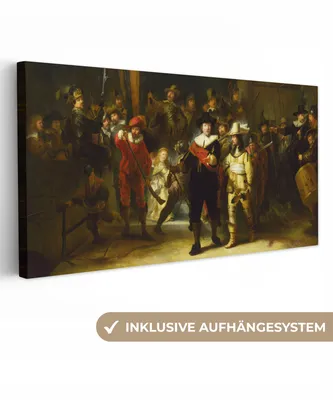 Produktbild von MuchoWow® - Leinwandbilder - Die Nachtwache - Rembrandt van Rijn, Wandbild, Wanddeko Bilder Wohnzimmer, 40x20 cm