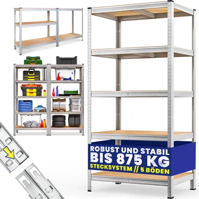 Produktbild von MONZANA® Schwerlastregal XL 180x90x60cm 875kg 5 MDF-Platten Regal Lagerregal Kellerregal Steckregal Werkstattregal