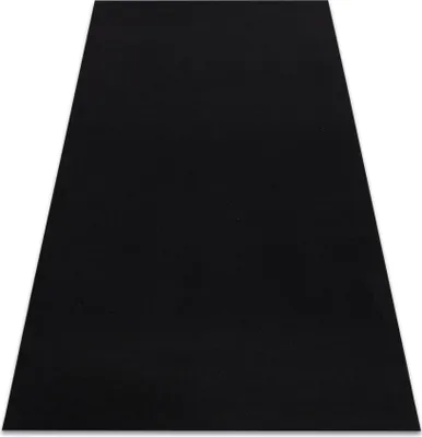A black rug is shown from a slightly elevated angle against a white background.