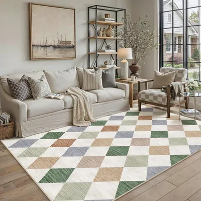 Immagine prodotto di Tappeto 160x230 cm, multicolore, lavabile, moderno, a motivi geometrici, rettangolare