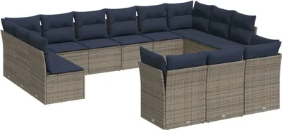 Produktbild von vidaXL 13-tlg. Garten-Sofagarnitur mit Kissen Grau Poly Rattan