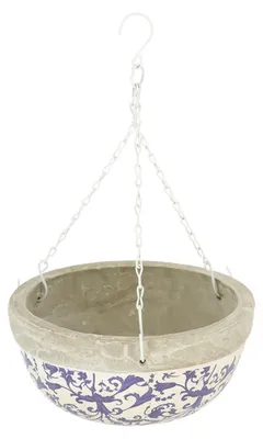 Image de Pot de fleurs suspendu en céramique patiné -Blanc/bleu - L 25,5 x P 25,5 x H 11,8 cm