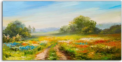 Produktbild von Coloray Spritzschutz aus Glas 140x70  Wandkunst Küchenrückwand Wiese Blume Bäume Landschafts Himmel
