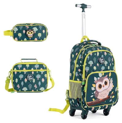 Produktbild von KOMFOTTEU Rucksack mit Rollen, Brotdose und Federmäppchen, Reisegepäck für Kindergarten- & Grundschulkinder