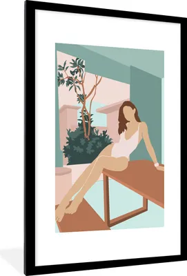 Produktbild von MuchoWow® Gerahmtes Poster Frau - Badeanzug - Sommer 60x90 cm - Poster mit Schwarzem Bilderrahmen Wandposter Rahmen Foto Bilder - Dekoration - Wandposter Wohnzimmer - Hochwertig