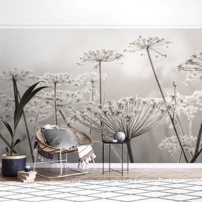 Produktbild von Fototapete Blumen - Vliestapete - Bildtapete UV-beständig Gräser beige Landhaus Wandtapete geruchsfrei