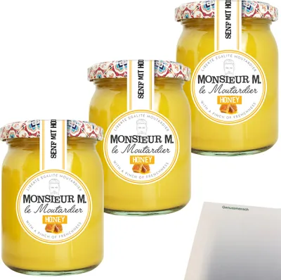 Produktbild von Monsieur M Honig Senf 3er Pack (3x200g Glas) + usy Block