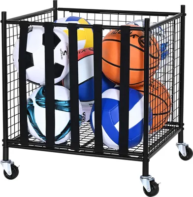 Immagine prodotto di VEVOR Carrello portapalloni Carrello rotante 507 x 500 x 545 mm Palloni sportivi, Gabbia per palloni da basket con serratura Gabbia per palloni, Attrezzatura sportiva per uso interno ed esterno, Carrello rotante in acciaio per garage