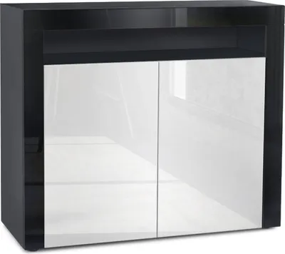 Produktbild von Vladon Kommode Valencia, Germany, Sideboard mit 2 Türen und 1 offenem Fach, Schwarz matt/Weiß Hochglanz/Schwarz Hochglanz (108 x 92 x 40 cm)