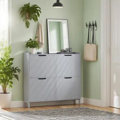 Immagine prodotto di Armadio per scarpe - Porta scarpe - Contenitore per scarpe - Mobiletto per scarpe - Mobiletto d'ingresso - 4 ante con 8 ripiani