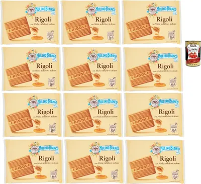 Produktbild von Mulino Bianco Rigoli Biscotti con Miele Millefiori Italiano, Kekse mit italienischem Millefiori-Honig, biscuits cookies, 12x 800 g + Italian Gourmet polpa 400g