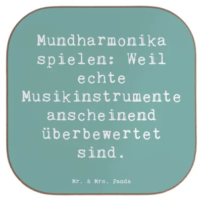 Produktbild von Mr. & Mrs. Panda Untersetzer für Gläser Spruch Mundharmonika Freude - Meeresbrise - Geschenk, Musik, Glas, Tischschoner, Musiker, Humor, Ironie, bieruntersetzer, Lernen