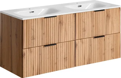 Produktbild von Modernes Badezimmer-Set 120 Cm Mit Doppelwaschbecken Und Geriffelten Fronten