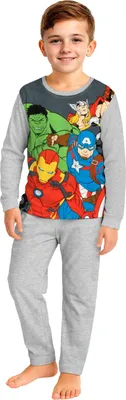 Produktbild von Marvel The Avengers Schlafanzug für Jungen - Kinder Pyjama Set Langarm Oberteil mit Hose Grau 122-128