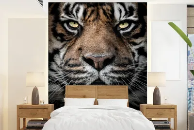 Produktbild von MuchoWow® Fototapete für Wohnzimmer oder Schlafzimmer Wandtapete Vinyl Motivtapete Tiger - Nahaufnahme - Tier - 190x260 cm - Papiertapete