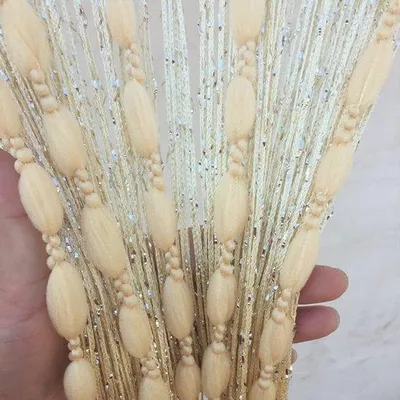 Productafbeelding van Ibenzoa® Decoratieve insectenwerende gordijnstrip voor deur en raam – 100 x 280 cm, beige, 100% polyester, lantaarnlook met zilveren draad