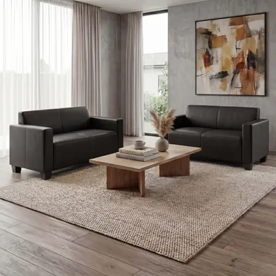Productafbeelding van Bankstel, bestaande uit: 2 tweezitsbanken, model Lyon, bekleed met kunstleer, kleur zwart