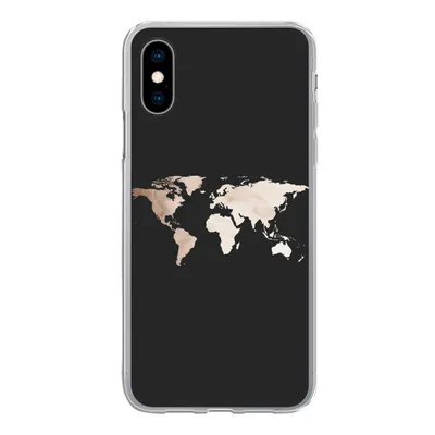 Produktbild von MuchoWow® Handyhülle Schutzhülle Hülle für iPhone X Weltkarte - Leder - Schwarz Silikon Softcase Handy Hülle - Handyhülle