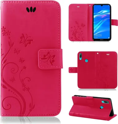 Produktbild von Handytasche für Huawei Y7 2019 Blumen Flip Cover Buchhülle mit Magnetverschluss, Pink