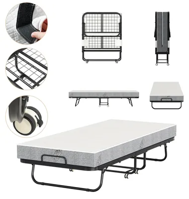 Produktbild von ISOISL Faltbares Gästebett 90x200 cm mit 13 cm Schaumstoffmatratze, Metallrahmen, Rollen, bis 200 kg