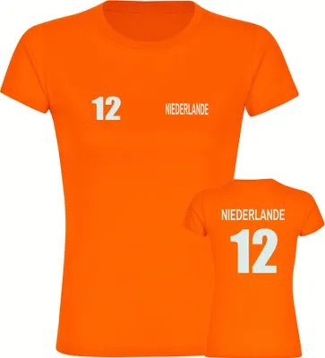 Produktbild von multifanshop Damen T-Shirt - Niederlande - Trikot Nummer 12, orange-2, Größe XXL