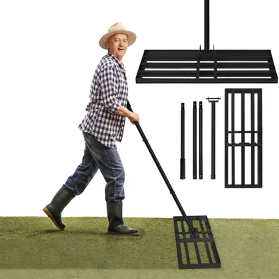 Obrázek produktu pro XMTECH Hrábě na trávu Hrábě na trávu s gumovou rukojetí, nastavitelné hrábě na trávu Hrábě na trávu, golfové zahradní nářadí na trávu, 75x25cm