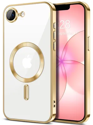 Obrázek produktu pro Měkké průhledné magnetické pouzdro pro iPhone 17e, kompatibilní s MagSafe, s ochranou fotoaparátu, galvanicky pokovené TPU Zlato
