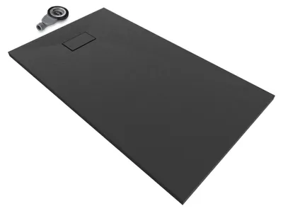 Produktbild von i-flair SMC Duschwanne 140x80 cm – 26 mm flach inkl. Ablaufgarnitur mit Deckel, Schwarz