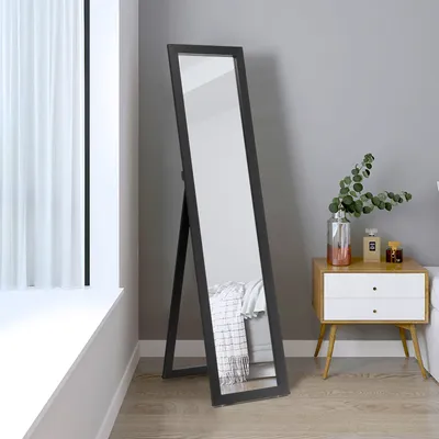 Produktbild von COSTWAY 2 v 1 zrcadlo v plné délce, stojící zrcadlo s dřevěným rámem, toaletní zrcadlo 37 x 155 cm, šatní zrcadlo do ložnice, obývacího pokoje a předsíně Černá barva