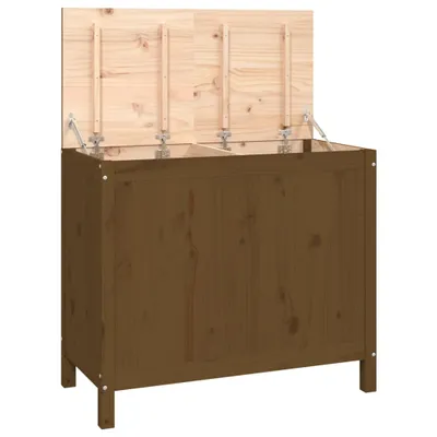 A brown wooden chest with its lid open, showing the interior.