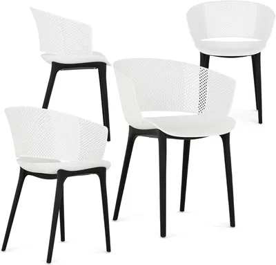 Produktbild von OLINDO Gartenstuhl im 4er-Set, weiß – Kunststoffstühle für Innen- und Außenbereiche, UV-beständig und robust, Schalenstühle für Balkon, Terrasse oder Esszimmer