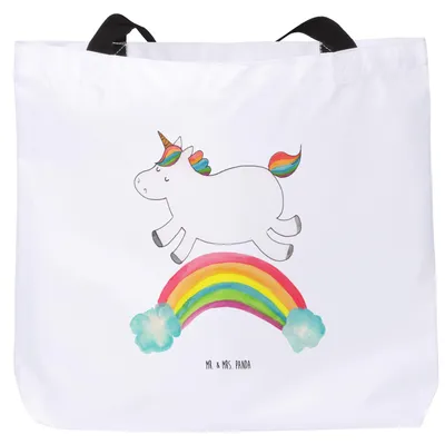 Produktbild von Mr. & Mrs. Panda Schultasche Einhorn Regenbogen - Weiß - Geschenk, Beutel, Unicorn, Glitzer, Erwachsenwerden, Büchertasche, Einhornpower, Tasche, Strandtasche