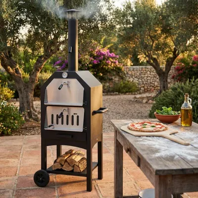 Obrázek produktu pro Obdélníková pec na dřevo v šedé a černé barvě na pizzu italy