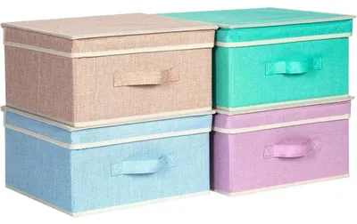 Immagine prodotto di Contenitori pieghevoli con coperchio e maniglia, set da 4, colori arcobaleno, dimensioni 33,5 x 31,75 x 17,5 cm