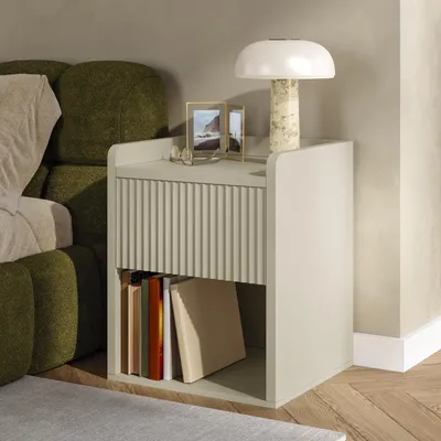Produktbild von Nachttisch 'Nand' 1 Schublade 1 unteres Ablagefach 55 x 45 x 39 cm Sandfarben