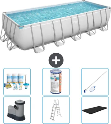 Produktbild von Bestway Rechteckiges Power Steel-Schwimmbecken – 640 x 274 x 132 – Grau – inklusive Pumpe – Leiter – Abdeckung Wartungspaket - Filter - Reinigungskit