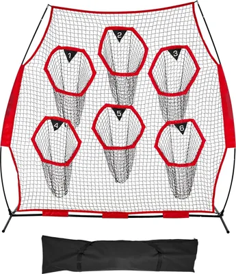 Obrázok produktu pre Trénovacia sieť pre americký futbal – sieť na hádzanie a sieť na terče – rozmery 274 x 106 x 243 cm – 6 vreciek na terče – s taškou na prenášanie – s popruhmi – na trénovanie prihrávok – červená